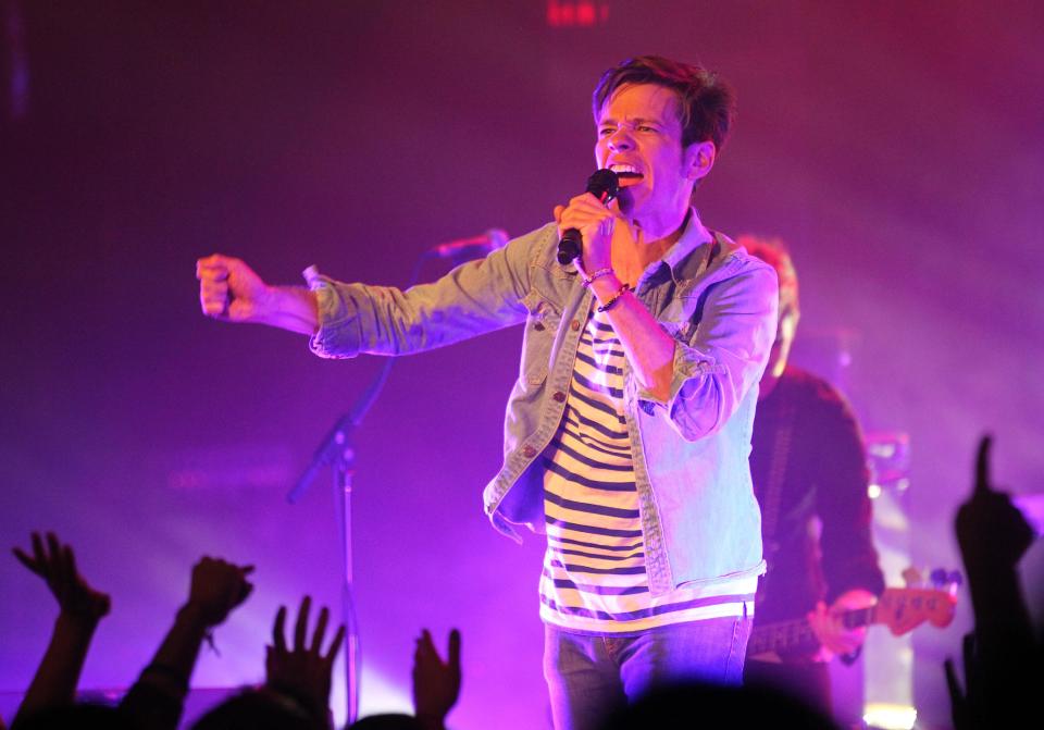 In this March 1, 2012 photo, fun. lead singer Nate Ruess performs at Lupo's Heartbreak Hotel in Providence, R.I. Fun., is now on a North American tour that wraps up June 16 in New York City. (AP Photo/Stew Milne)