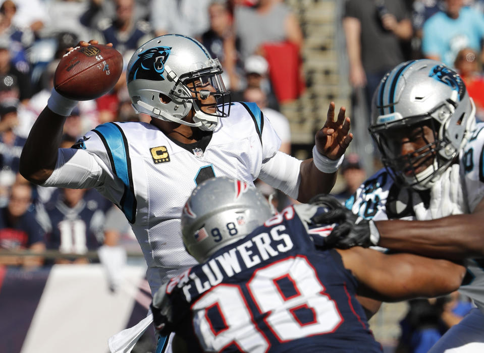 Cam Newton has thrown five touchdowns to go with five interceptions this season. (AP)