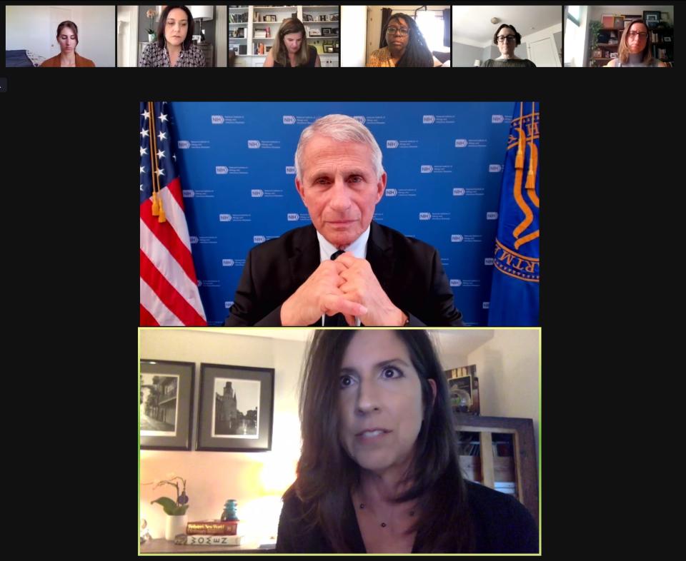 Dr. Anthony Fauci, director of the U.S. National Institute of Allergy and Infectious Diseases, talks with USA TODAY Opinion Editor Kristen DelGuzzi during a remote meeting  with the USA TODAY Editorial Board.