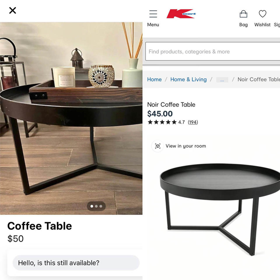 Kmart coffee table Facebook Marketplace. 