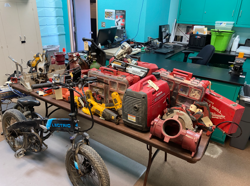 Ventura County and Santa Paula authorities confiscated stolen property from the Santa Clara River bottom on Aug. 18, 2022.