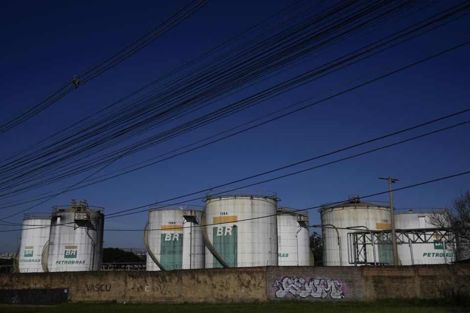 Fuel reservoirs of the Petrobras Distribution Center stand in Brasilia, Brazil, Wednesday, May 15, 2024. (AP Photo/Eraldo Peres)