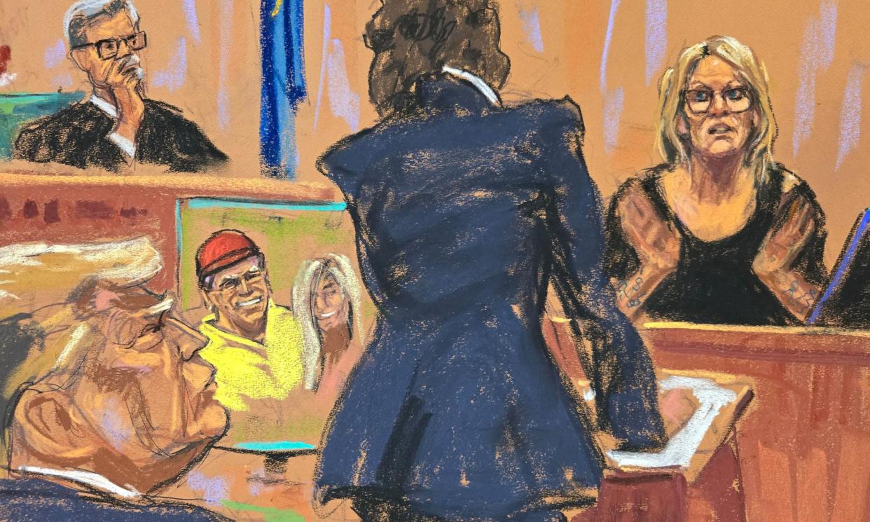 <span>Stormy Daniels is questioned by prosecutor Susan Hoffinger before Justice Juan Merchan during former Donald Trump's criminal hush-money trial.</span><span>Photograph: Jane Rosenberg/Reuters</span>