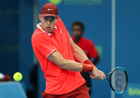 FILE PHOTO: Tennis - ATP - Qatar Open - Khalifa International Tennis and Squash Complex, Doha, Qatar - January 2, 2019 Chile's Nicolas Jarry in action during his second round match against Switzerland's Stanislas Wawrinka REUTERS/Ibraheem Al Omari