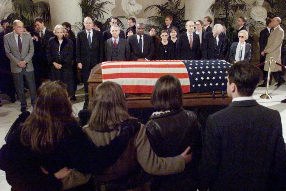 Former Justice Harry Blackmun lies in repose at the Supreme Court on March 8, 1999.