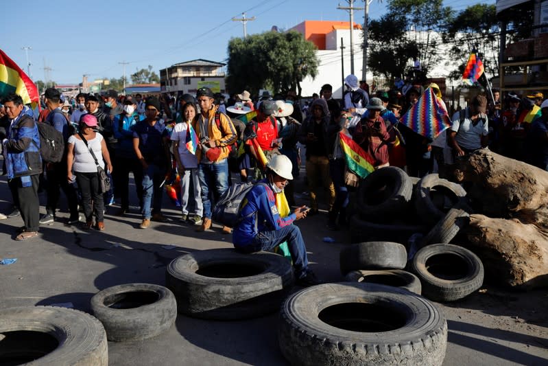 Supporters of former Bolivia's President Evo Morales protest in Cochabamba