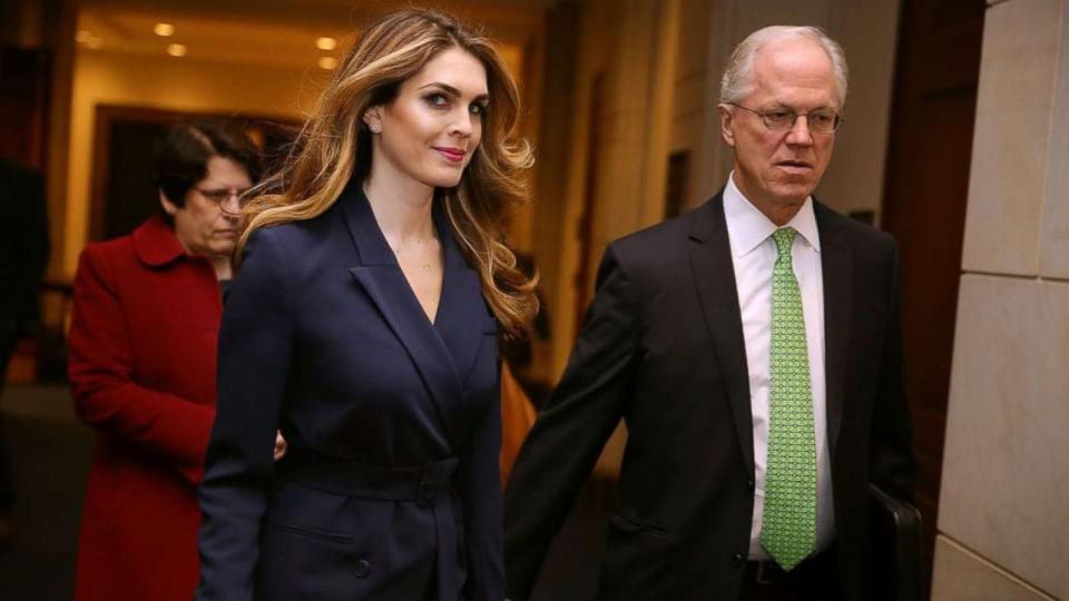 PHOTO: In this Feb. 27, 2018, file photo, White House Communications Director and presidential adviser Hope Hicks arrives at the Capitol Visitors Center in Washington, D.C. (Chip Somodevilla/Getty Images, FILE)