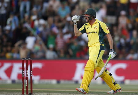 Cricket - Australia v South Africa - T20 International - Wanderers Stadium, Johannesburg, South Africa - 6/3/2016 Australia's James Faulkner celebrates after his team won the second T20 REUTERS/Siphiwe Sibeko