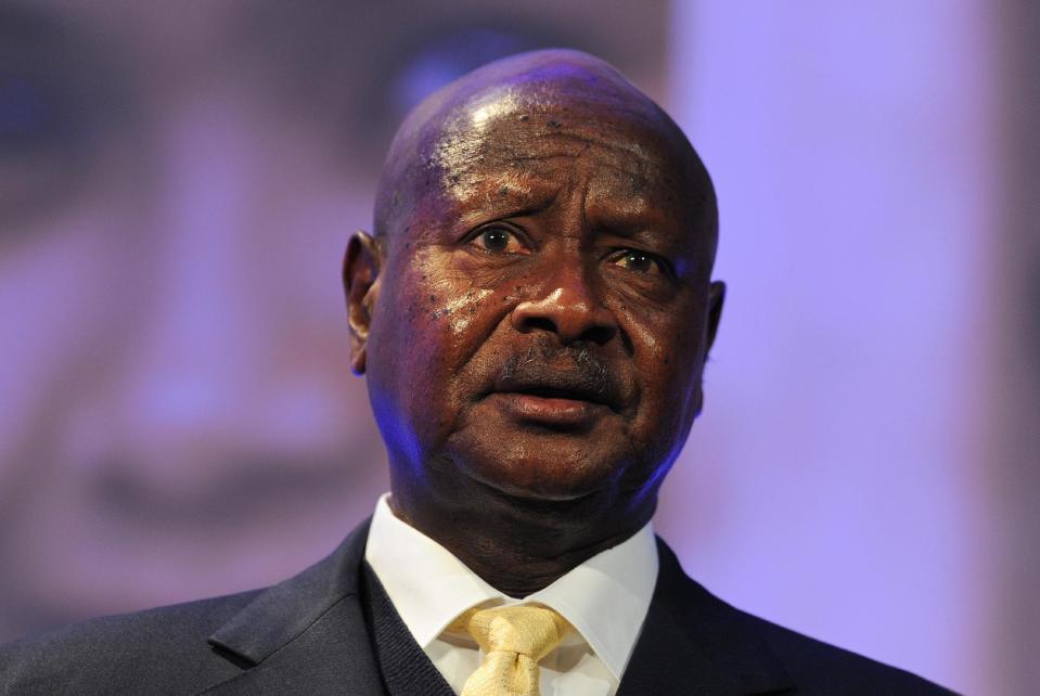 FILE - In this Wednesday, July 11, 2012 file photo, Ugandan President Yoweri Museveni speaks during the London Summit on Family Planning in central London. President Barack Obama says in a statement provided Sunday, Feb. 15, 2014 that pending steps by Uganda to further criminalize homosexuality will complicate what he is describing as America’s valued relationship with the East African nation. Museveni said Friday that he plans to sign a bill into law that prescribes life imprisonment for what they term as "aggravated" homosexual acts. (AP Photo/Carl Court, Pool, File)