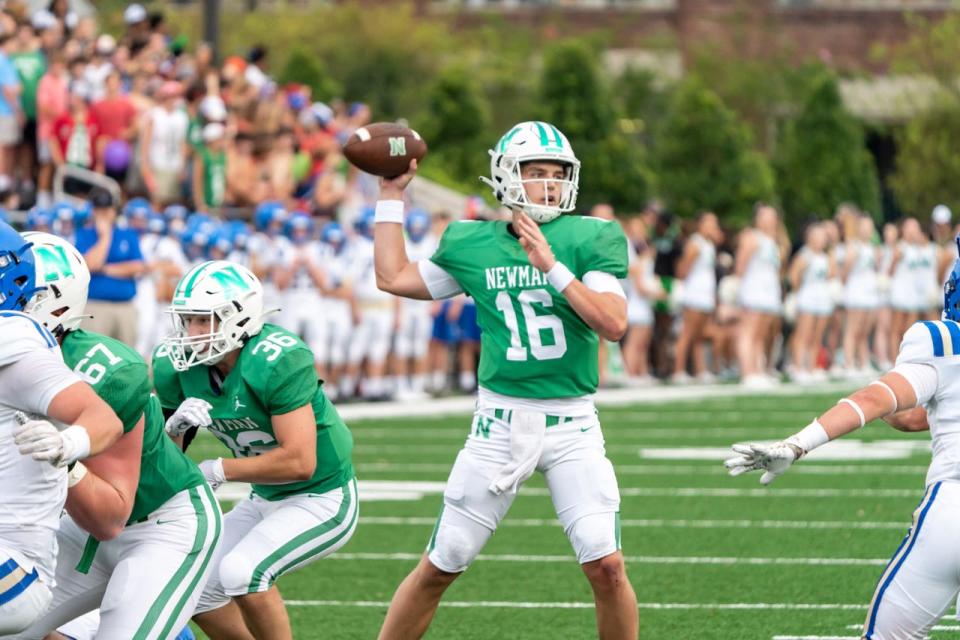 Arch Manning (16) attempts a pass during a game against Vandebilt Catholic in New Orleans on Sept. 17.