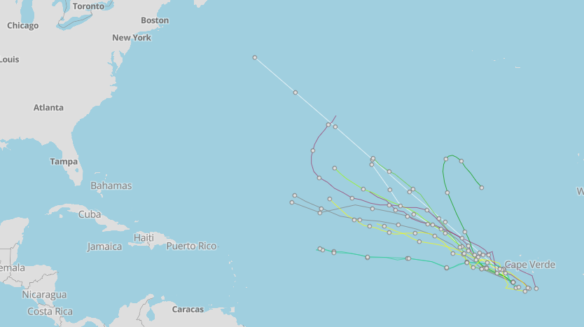 Spaghetti models for Invest 98L 6 a.m. Aug. 17, 2023.