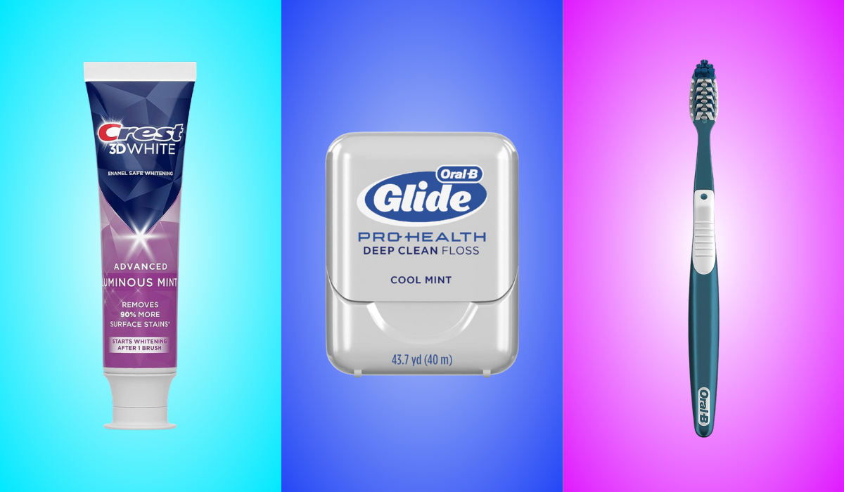 crest toothpaste, oral-b floss, oral-b toothbrush