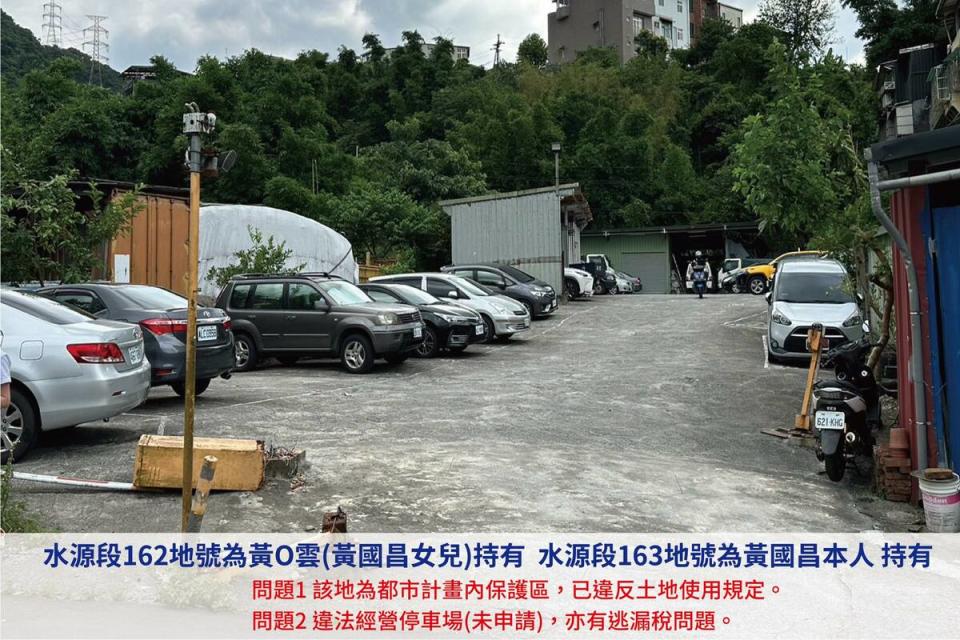 民進黨籍新北市議員張錦豪指時代力量前立委黃國昌在汐止區水源路的兩塊相鄰土地，被違規使用成收費停車場。   圖：翻攝張錦豪臉書