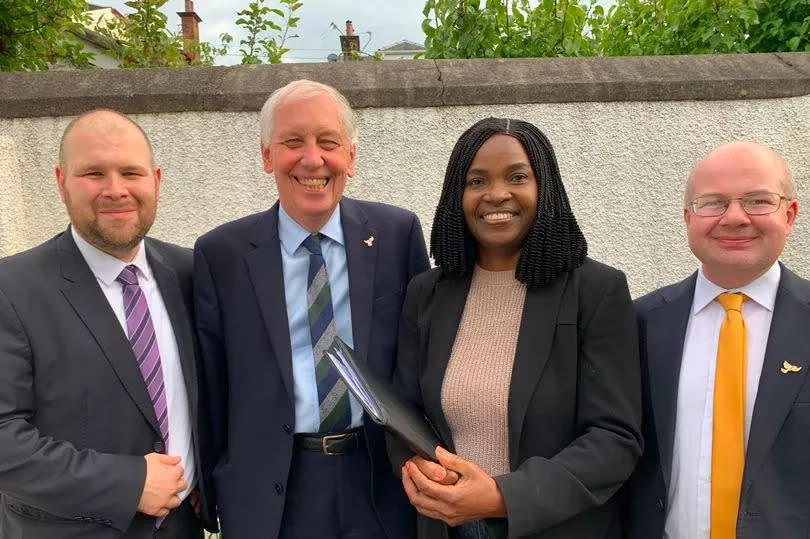 Lib Dem candidate Gloria Adebo with members of the South Lanarkshire Liberal Democrat Council Group -Credit:WSH]