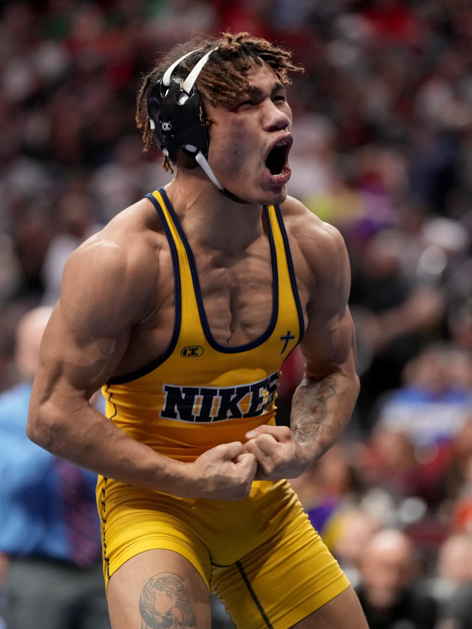 Isaiah Fenton of Notre Dame, Burlington, won the Class 2A state championship at 152 pounds at Wells Fargo Arena on Saturday.