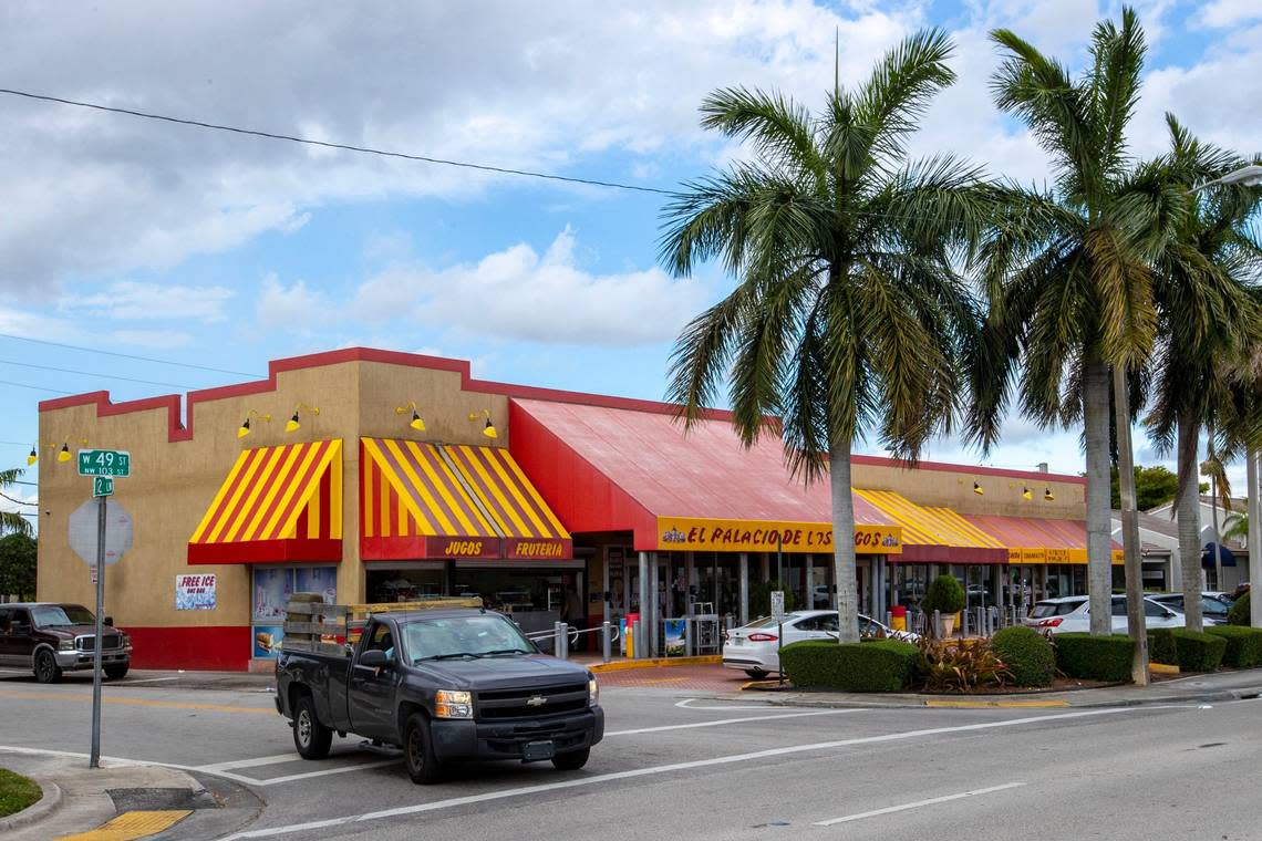 A street view of El Palacio de los jugos at 1275 West 49th St, Hialeah in Hialeah, Florida, on Thursday, May 12, 2022.