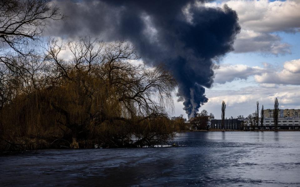 Smoke billowing over Vasylkiv, just outside Kyiv, after Russian strikes on an oil depot - AFP Contributor/AFP