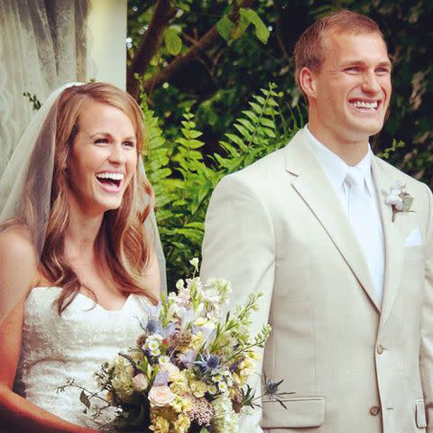 <p>Julie Cousins Instagram</p> Kirk Cousins and Julie Hampton on their wedding day