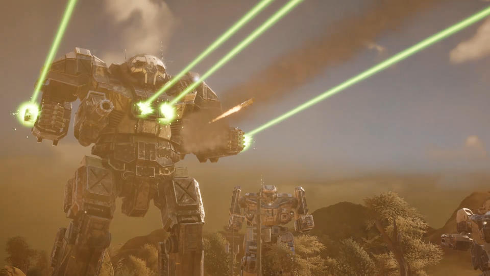 Battletech mech shoots lasers