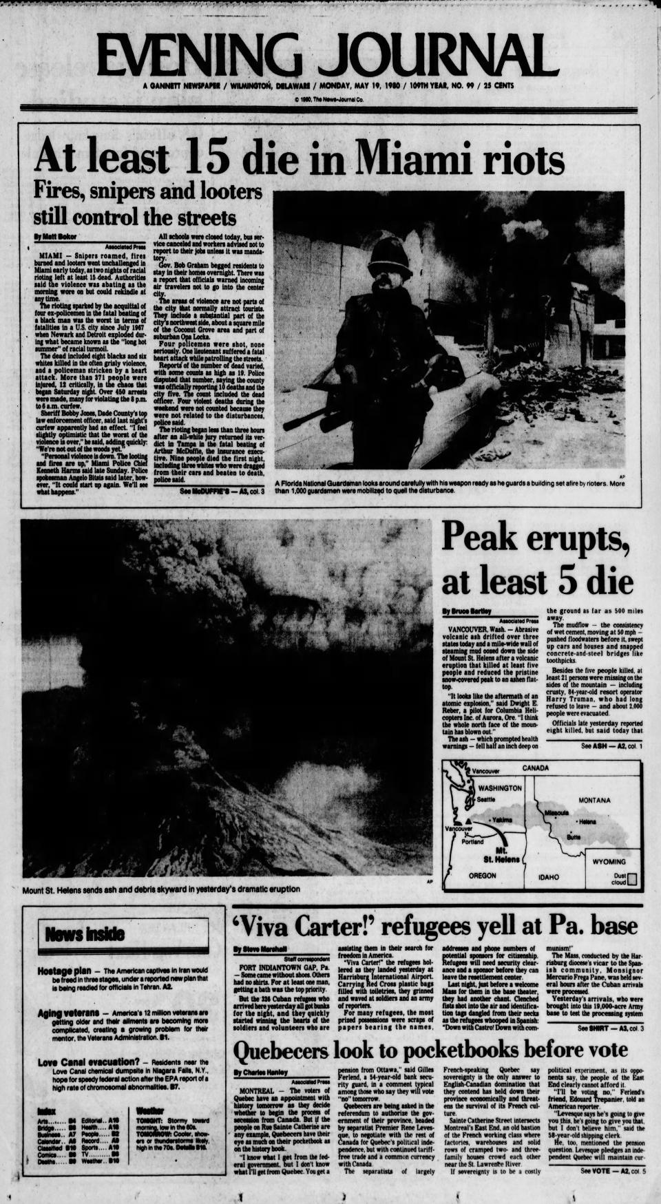 Front page of the Evening Journal from May 19, 1980.