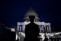 <p>A U.S. Marine stands on the West Front of the U.S. Capitol on January 20, 2017 in Washington. (Photo: Joe Raedle/Getty Images) </p>