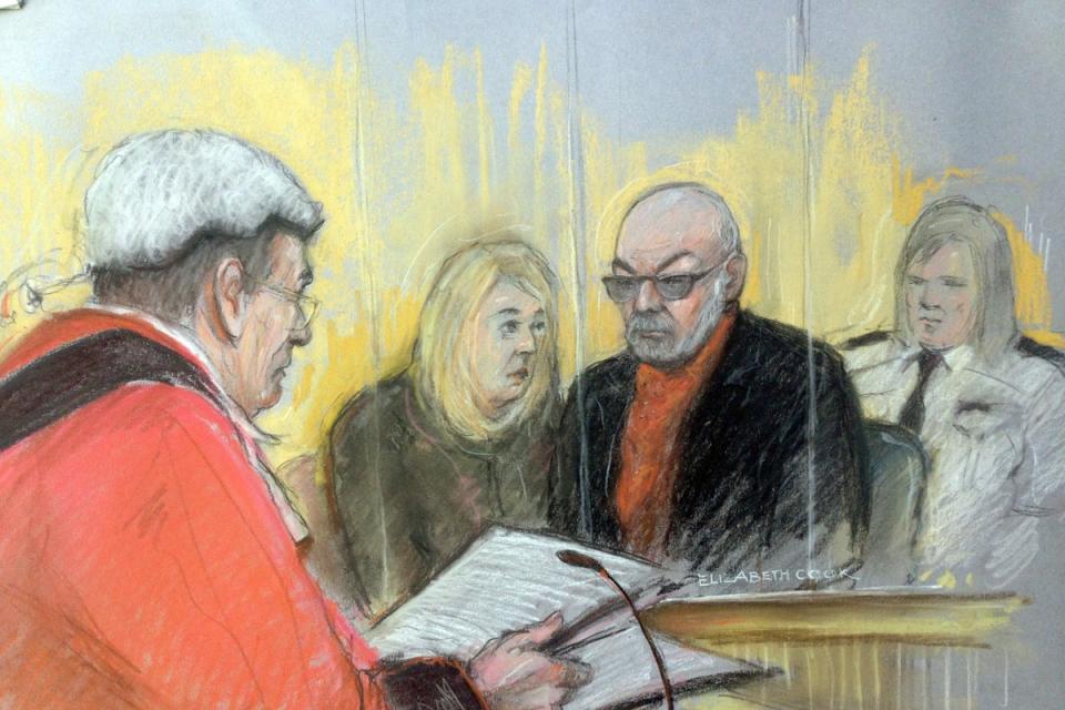 Court artist sketch of former glam rock singer Gary Glitter who was jailed for16 years for sexually abusing three schoolgirls (Elizabeth Cook/PA)