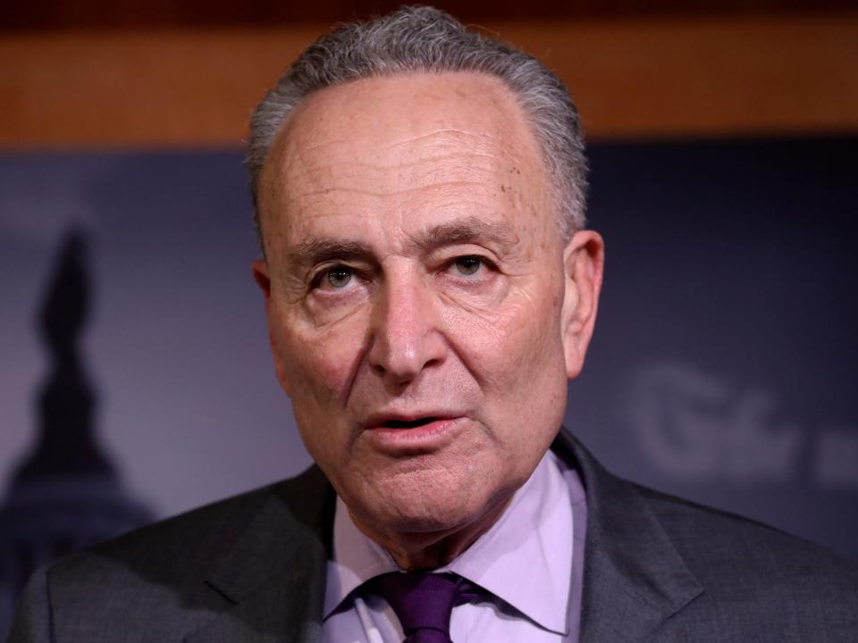 FILE PHOTO - U.S. Senate Minority Leader Chuck Schumer (D-NY) addresses a news conference about coronavirus disease (COVID-19) response on Capitol Hill in Washington, U.S., May 5, 2020. REUTERS/Leah Millis