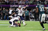 <p>New England Patriots’ Stephen Gostkowski scores a field goal. REUTERS/Chris Wattie </p>