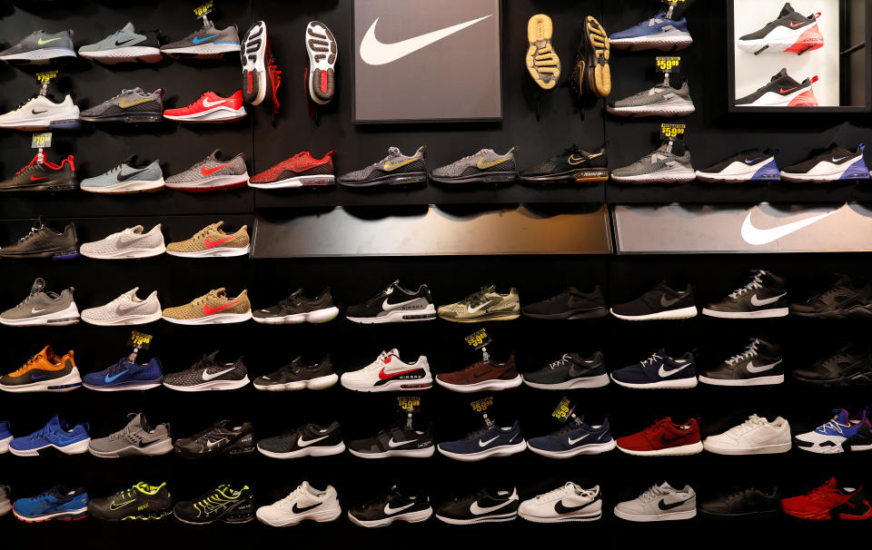 Nike shoes are seen displayed at a sporting goods store in New York City, New York, U.S., May 14, 2019. REUTERS/Mike Segar