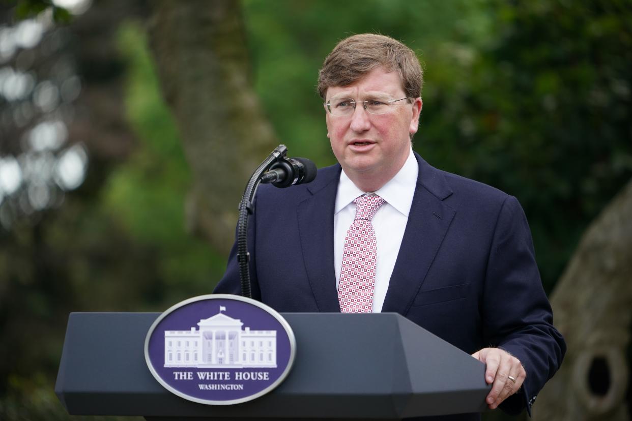 Mississippi Gov. Tate Reeves speaks on Covid-19 testing in the Rose Garden of the White House in Washington, DC on September 28, 2020. (Photo by MANDEL NGAN / AFP) (Photo by MANDEL NGAN/AFP via Getty Images)