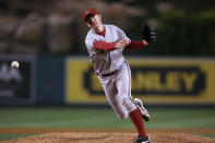 ANAHEIM, CA - JUNE 15: Brad Ziegler #29 of the Arizona Diamondbacks pitches against the Los Angeles Angels of Anaheim in the eighth inning at Angel Stadium of Anaheim on June 15, 2012 in Anaheim, California. (Photo by Jeff Golden/Getty Images)