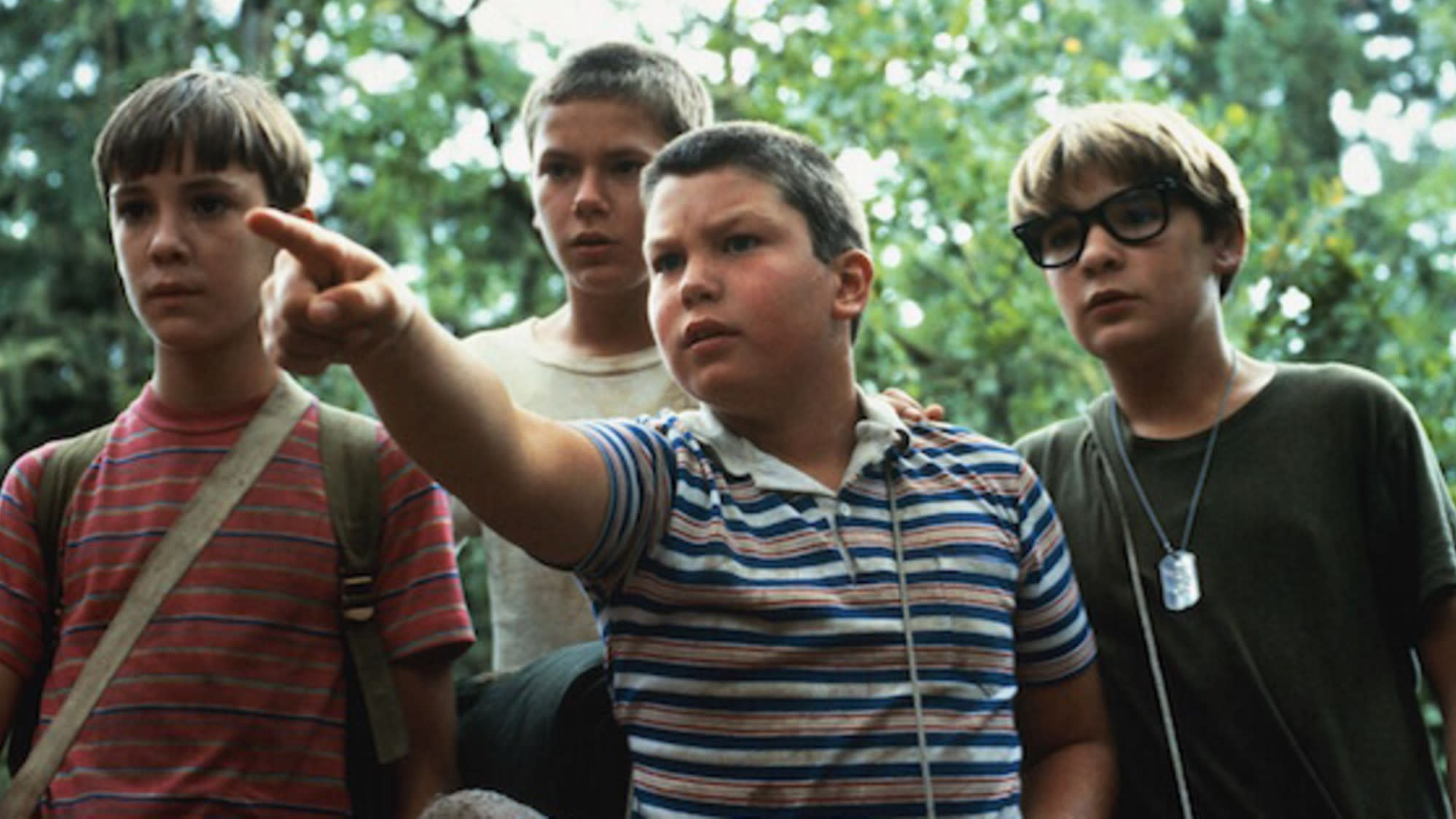 Wil Wheaton, River Phoenix, Jerry O'Connell and Corey Feldman in 'Stand By Me'. (Credit: Columbia Pictures)