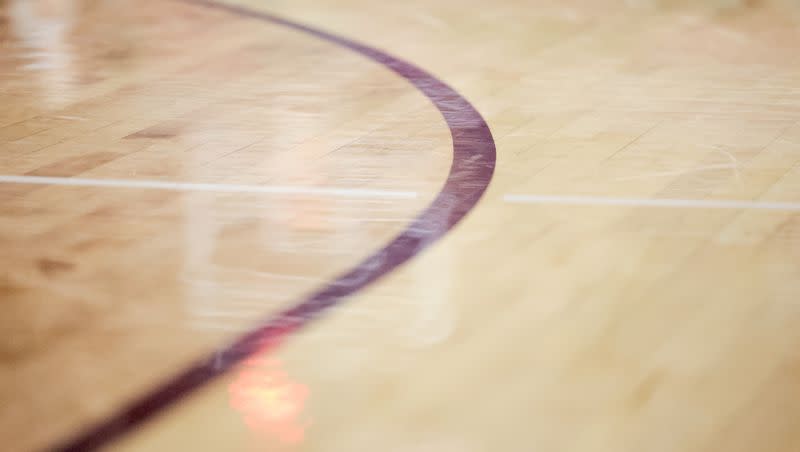 The 3-point line is pictured during a high school basketball game on Tuesday, Dec. 12, 2023.