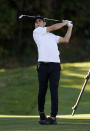 Joaquin Niemann, of Chile, tees off on the sixth hole during the second round of the Genesis Invitational golf tournament at Riviera Country Club, Friday, Feb. 19, 2021, in the Pacific Palisades area of Los Angeles. (AP Photo/Ryan Kang)