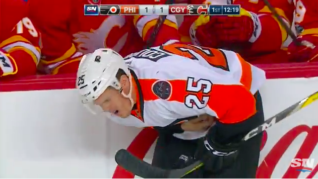 Screen shot of Nick Cousins after being speared by Alex Chiasson. 