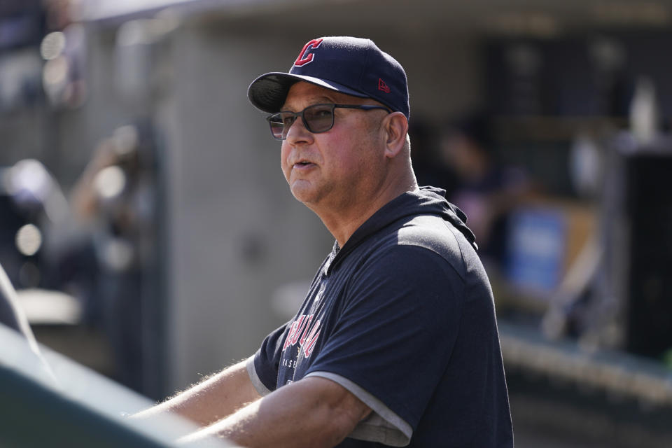 Cleveland Guardians manager Terry Francona looks on before the first inning of a baseball game against the Detroit Tigers , Sunday, Oct. 1, 2023, in Detroit. (AP Photo/Paul Sancya)
