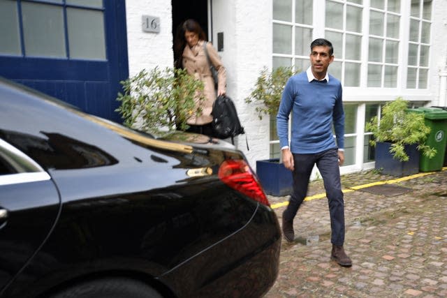 Rishi Sunak outside his home in London on Saturday morning (Beresford Hodge/PA)