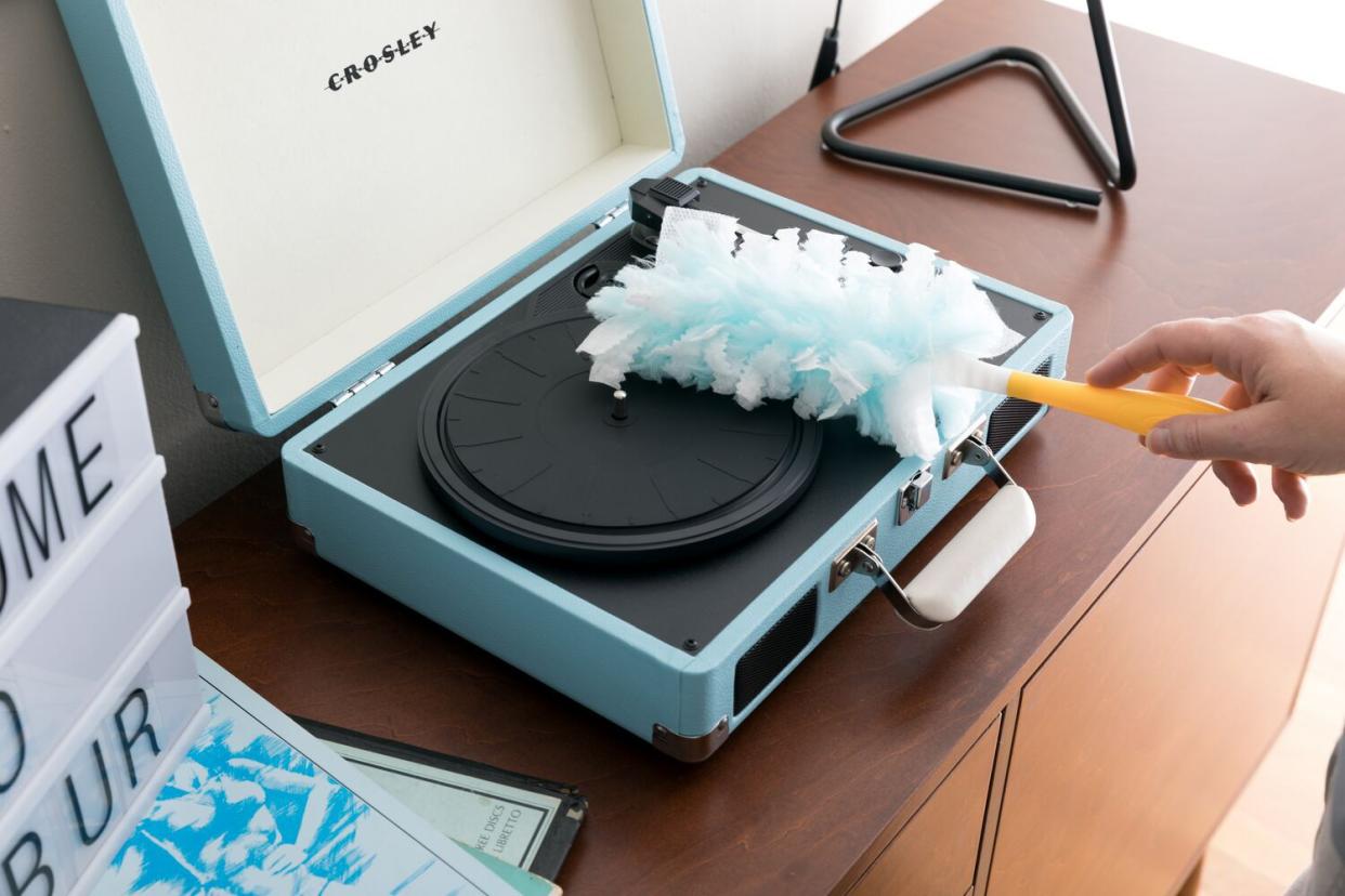 dusting record player