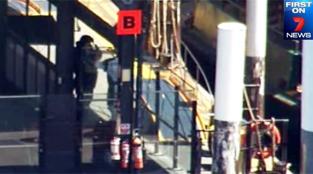 Aerial pictures show specialist officers scouring the 'Friendship' ferry docked at Circular Quay. Photo: 7News