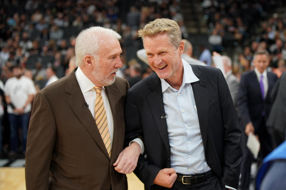 Steve Kerr has been influenced by his time around Gregg Popovich and the Spurs. (Getty)