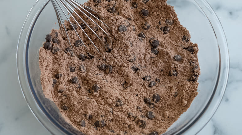chocolate chip cake mix in bowl