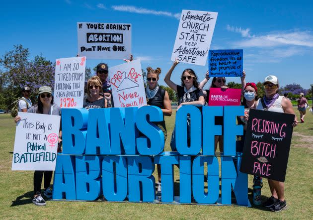 Demonstrators appear at the Bans Off Abortion rally in Santa Ana, California, on Saturday, May 14. (Photo: MediaNews Group/Orange County Register via Getty Images via Getty Images)