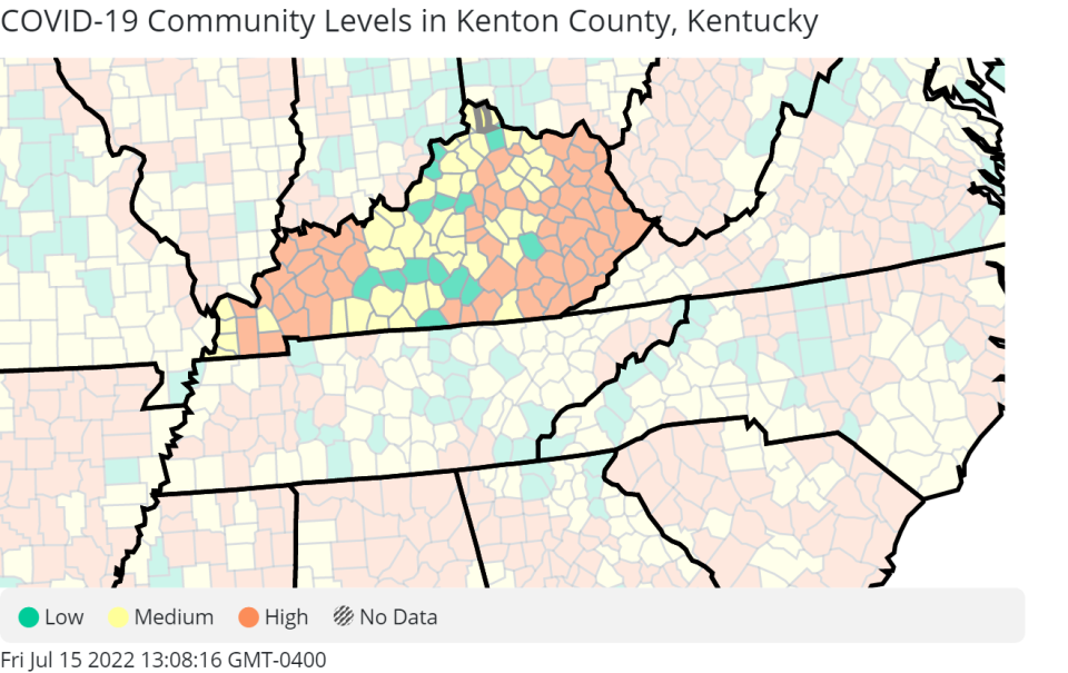 Six counties in northern Kentucky have medium community levels.