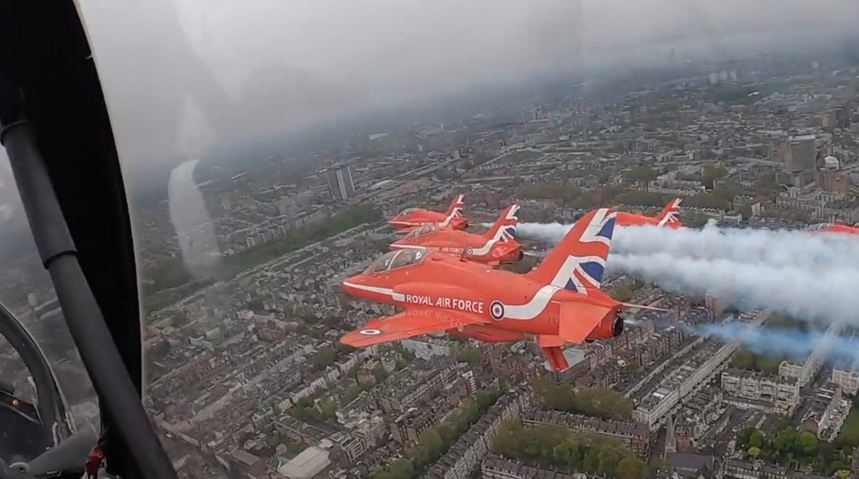 The Red Arrows shared cockpit-view footage from the coronation flypast. (Twitter/Red Arrows)