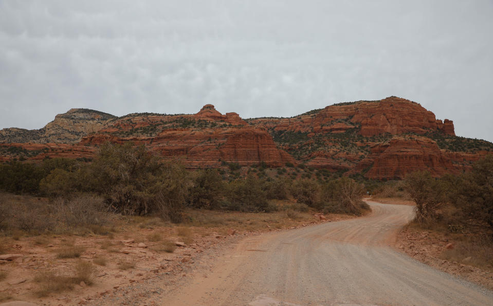 The road leading to Bear Mountain is pictured in Sedona, Arizona on Feb. 17, 2021.