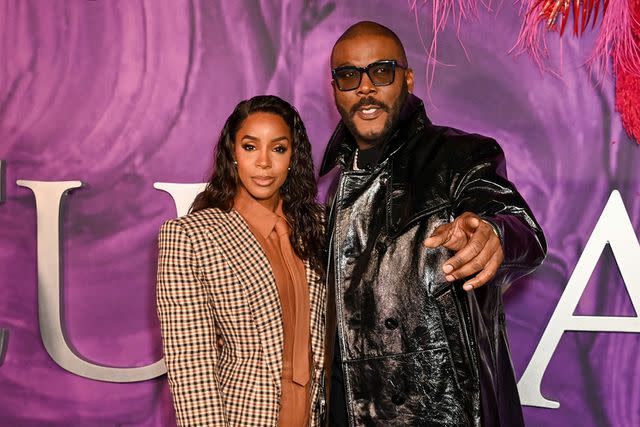 <p>Bryan Bedder/getty</p> Kelly Rowland and Tyler Perry in New York City on Feb. 15, 2024