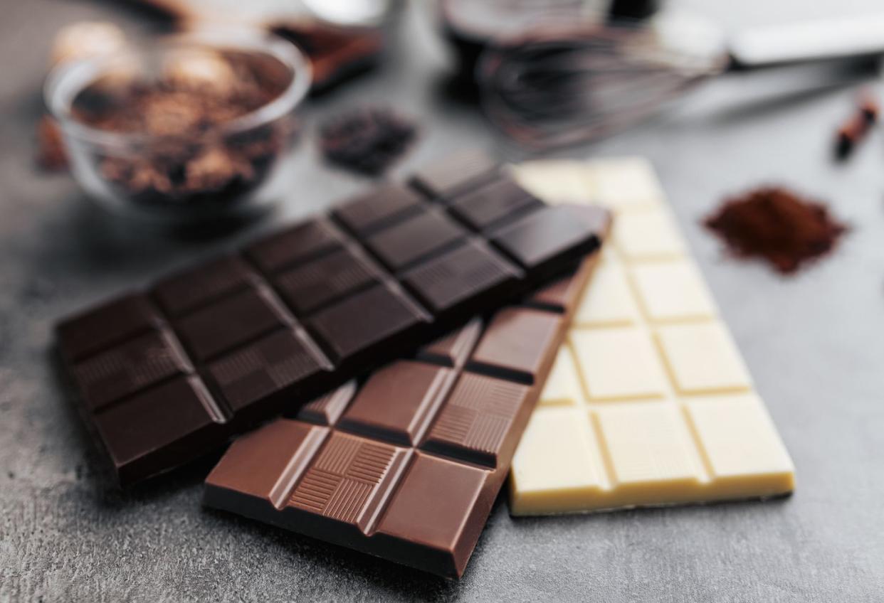 variety of chocolate bars white, milk and dark