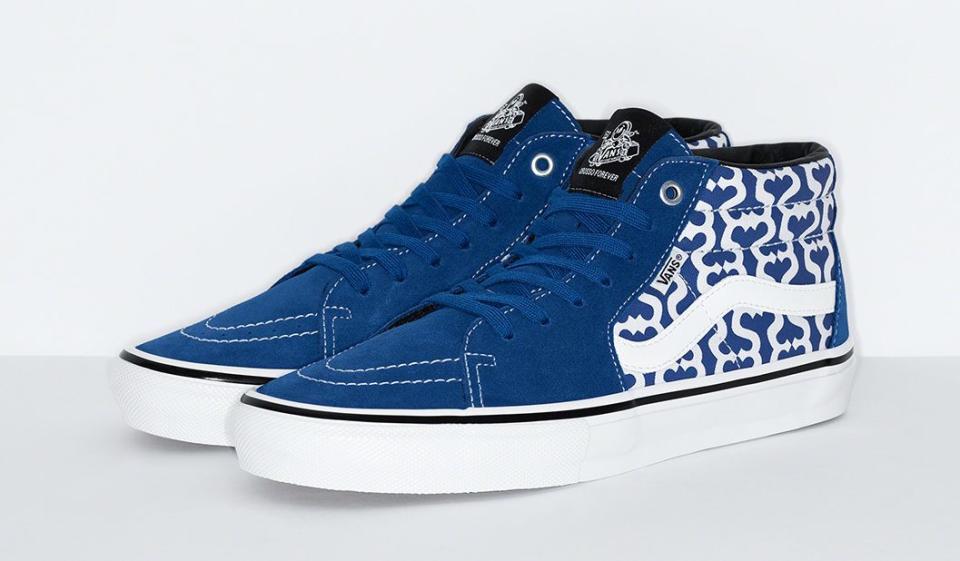 The Supreme x Vans Skate Grosso Mid in blue. - Credit: Courtesy of Supreme