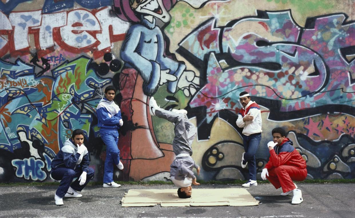 Hip-hop culture brought graffiti art, breakdancing, emceeing and DJing to prominence. <a href="https://www.gettyimages.com/detail/news-photo/april-1984-new-york-brooklyn-break-dancers-photo-by-michael-news-photo/74255222?adppopup=true" rel="nofollow noopener" target="_blank" data-ylk="slk:Michael Ochs Archives/Getty Images;elm:context_link;itc:0;sec:content-canvas" class="link ">Michael Ochs Archives/Getty Images</a>