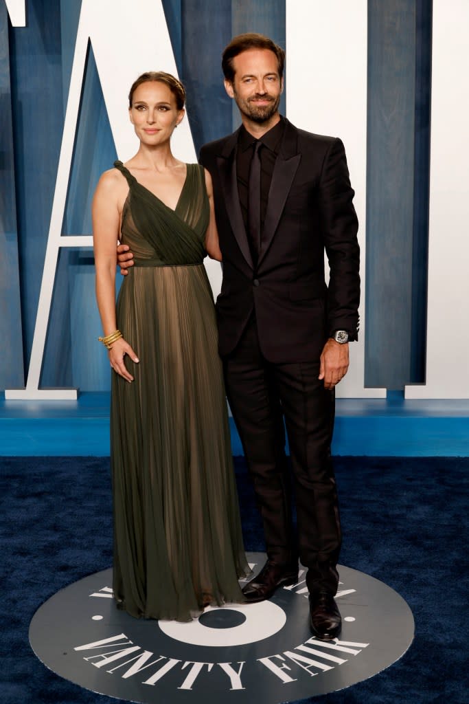 Natalie Portman and Benjamin Millepied attend the 2022 Vanity Fair Oscar Party. Getty Images